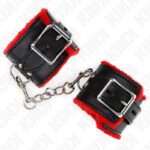 KINK - POLSINI IMBOTTITI IN PELLICCIA CON FORI QUADRI CINTURA ROSSA E NERA REGOLABILE 17-29 CM X 6 CM - immagine 4